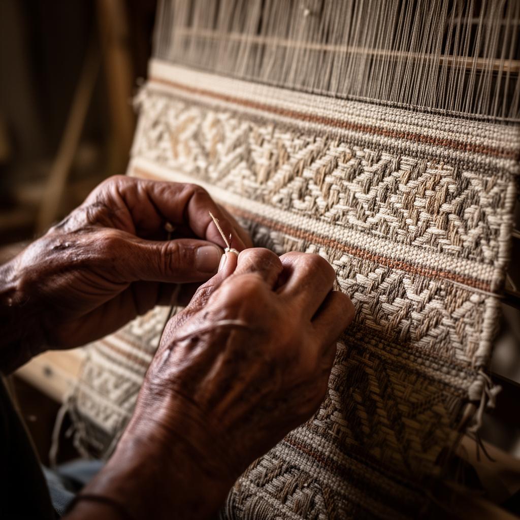 Hands weaving textile detail