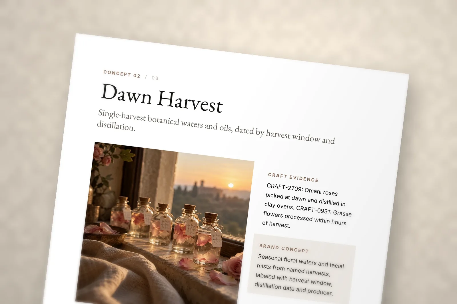 Detail of a concept page from the sample brief The Long Ritual
