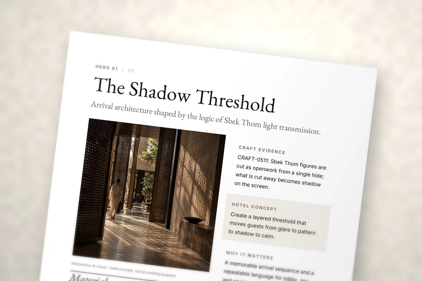 Detail of a concept page from the sample brief Cambodia × Luxury Hospitality