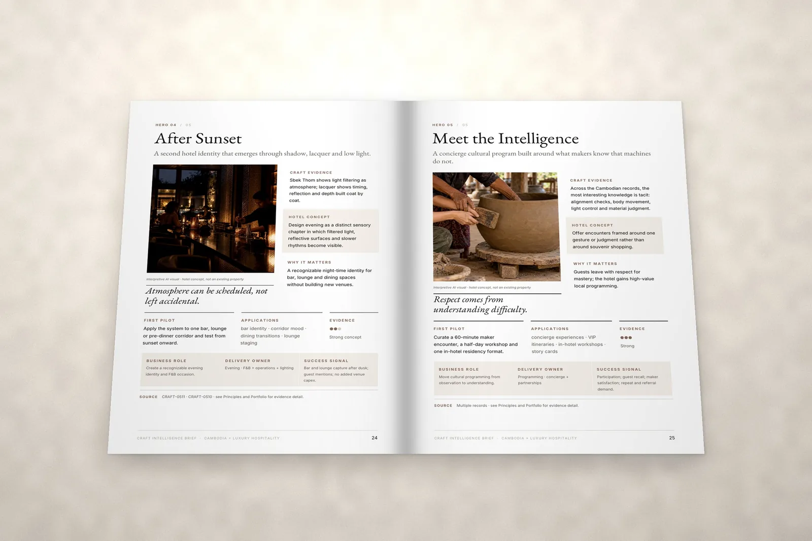 Concept spread from the sample brief Cambodia × Luxury Hospitality